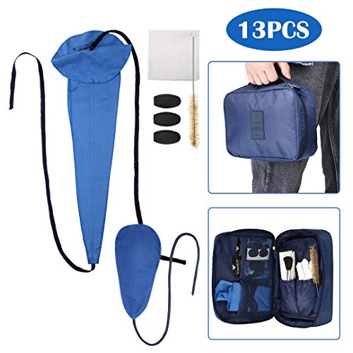 13-in-1 Saxophone Cleaning Kit with Bag for Flute Instruments Includes Cleaning Cloth, Mouthpiece Brush, Cork Grease, Thumb Rest Cushion, Clarinet Screwdriver (Blue)