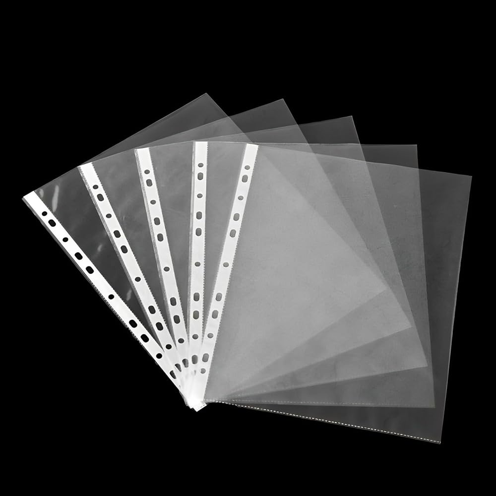 Zinnia A4 Punched Pockets 100 Pack – 45 Micron Clear Poly Sleeves – Strong, Tear-Resistant Document Protectors for Office Files, School Folders, Ring Binders, Home Filing & Everyday Document Storage