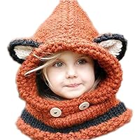 Yingzia Cute Animal Shaped Winter Hats For Boys Girls Thick and Warm Knitted coif Hood Scarf Beanies Caps (Orange)