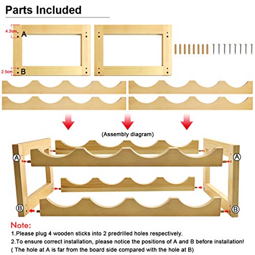 LadyRosian 8 Bottles Wine Rack 2 Tier Nature Bamboo Wine Display Rack,Free Standing and Countertop Wine Storage Shelf