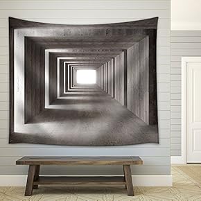 Fine Image 3D of Concrete Tunnel and Lateral Lights, Abstract Background - Fabric Wall Tapestry Home Decor - 51x60 inches