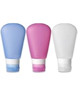 Kitdine Portable Soft Silicone Travel bottles Set (3 OZ, Pink + White + Blue)