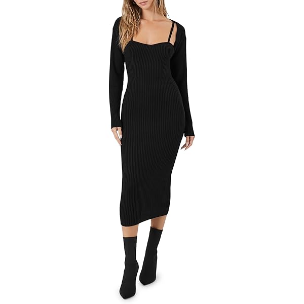 Forever 21 Ribbed Sweater-Knit Dress Black X-Small at Amazon Women's  Clothing store