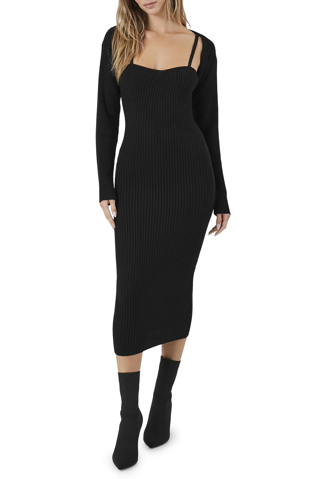 Forever 21 Women’s Shrug & Sweater Cami Dress Set, Black