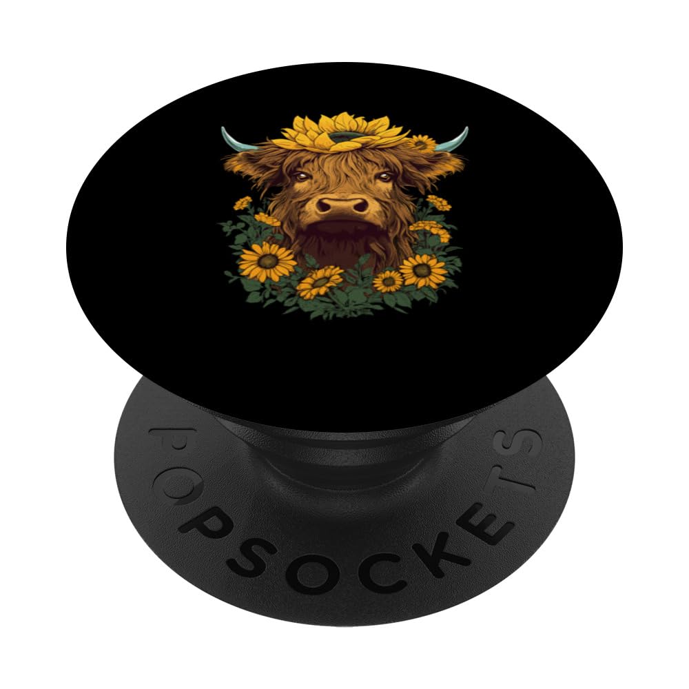 Highland Cow Sunflower Western Country for Women PopSockets Swappable PopGrip