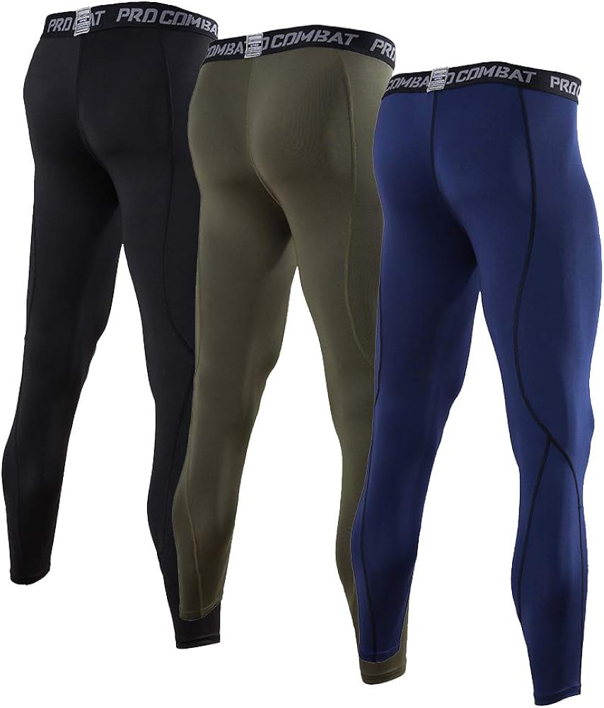 BUYJYA 3 Pack Men's Compression Pants Running Tights Workout Leggings Athletic Cool Dry Yoga Gym Clothes: Clothing