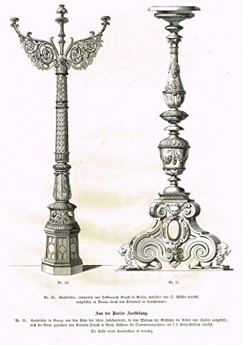 Baumer's 'Gewerbehalle'- TWO FANCY METAL CANDLEABRA - c1870
