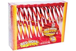 Ferrara (1) Box Original Red Hots Canes - 12 Cinnamon FLavored Capped Pieces per Box - Holiday & Christmas Candy - Net Wt. 5.1 oz