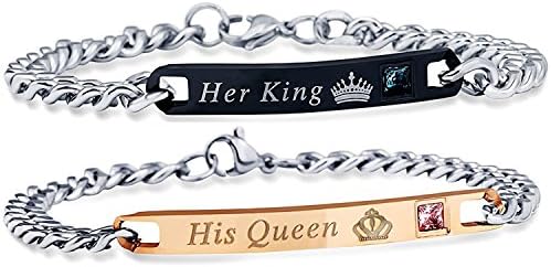 [SICHENDZ]. Valentine‘s Day Gift for Lover His Queen&amp;Her King Stainless Steel Couple Bracelets Special Gift for Women Men.Jewelry Matching.