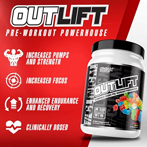Nutrex Research Outlift Clinically Dosed Pre Workout Powder Energy, Pumps, Citrulline, BCAA