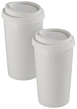 Rosenstein & Söhne Kaffeebecher: 2 Coffee-to-go-Becher aus Keramik, Silikondeckel, 250 ml, doppelwandig (Thermo-Becher)