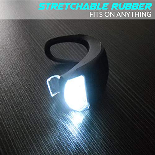 Stupidbright BLINK4 Mini Silicone Strap ON LED Bike Light - 8 Extra Batteries- 4 Lights - 2 Front & Rear Bike Light Set - Black & White