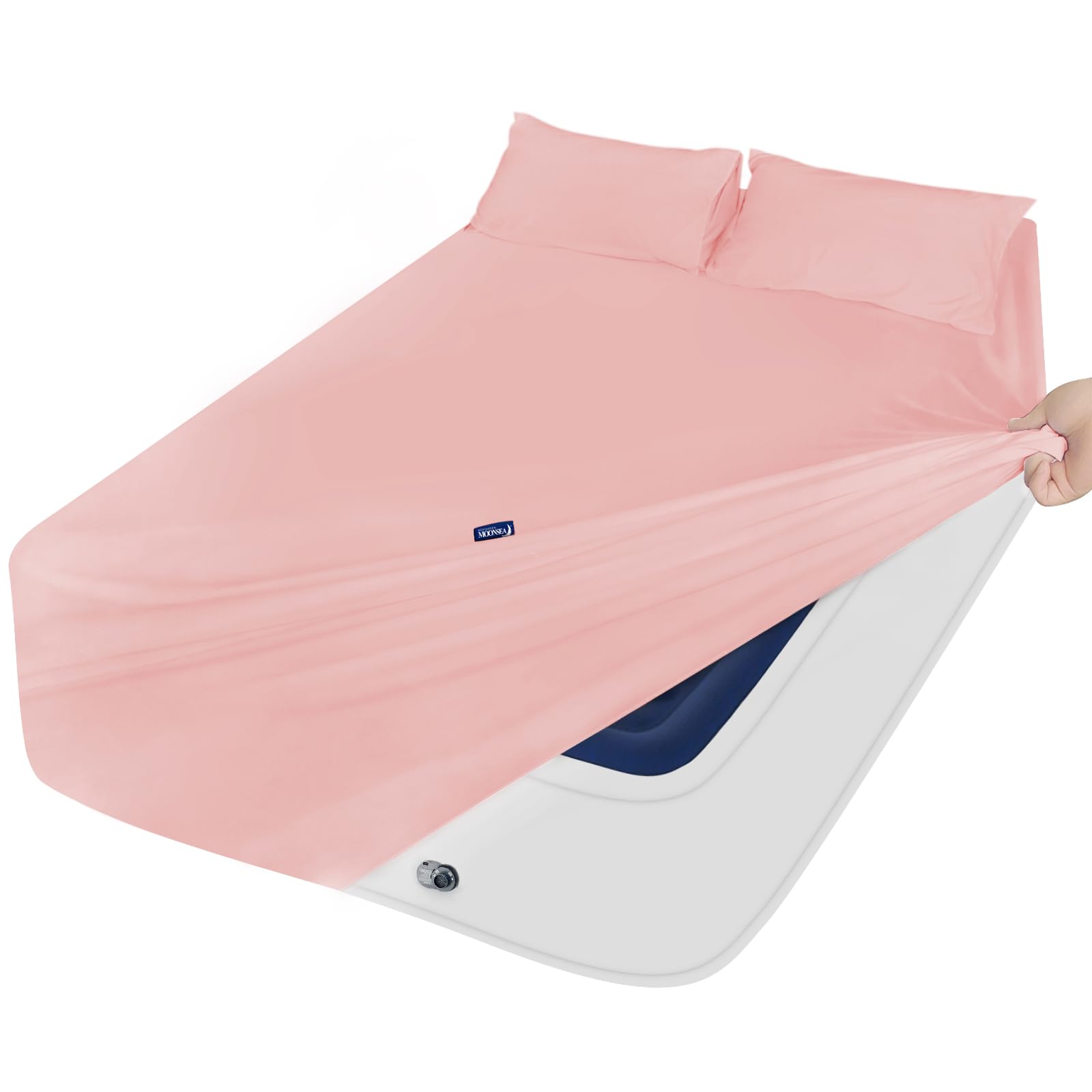 Moonsea Flannel Sheets Queen Size - 100% Cotton Flannel - Queen Flannel Sheet Set - Brushed for Extra Softness Fits 16in to 24in Pillow Top Air Bed Mattress - Pink Image