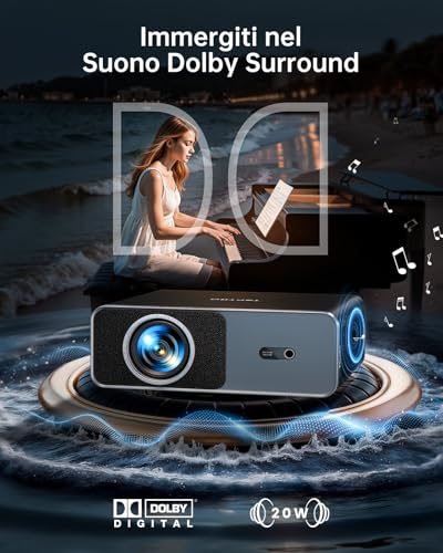 4K Projector [Compatible with Netflix/Dolby]1000 ANSI Auto Image Adjustment AI Portable Projector for Smart Home Theater and Outdoor WiFi 6 Two-way Bluetooth 5.3 Video Projector TOPTRO A1