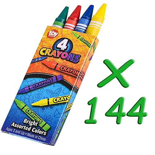 576 Crayons, 144 Packs of 4 Crayons for Kids Bulk Non-Toxic 4 Colors in Each Crayon Box, Premium Crayons, Great Party Favor, Arts and Crafts Supplies for Toddlers, Goodie Bag Filler, By 4E's Novelty
