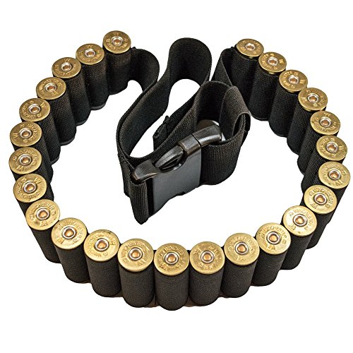 TukTek Tactical Black 25 Round Shotgun Shell Ammo Belt Adjustable Bullet Holder Bandolier for 12 & 20 GA