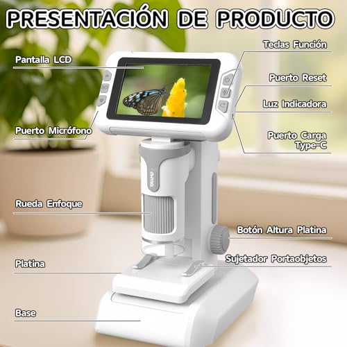 Charmofun Kids Microscope, Portable Kids Microscope with 64G Memory Card, Children's Digital Microscopes with 4" LCD Screen, 1600X Magnification, Photos and Videos, Portable and Fixed Function