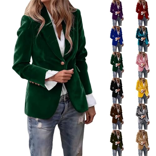 Sasha Casual Blazer Coat Womens Blazer Velvet Coats Suit Casual Long Sleeve Jacket Ladies V Neck Office Work Notched Collar Coats Elegant Classic Button Down Blazers Office wear for Women UK Green L