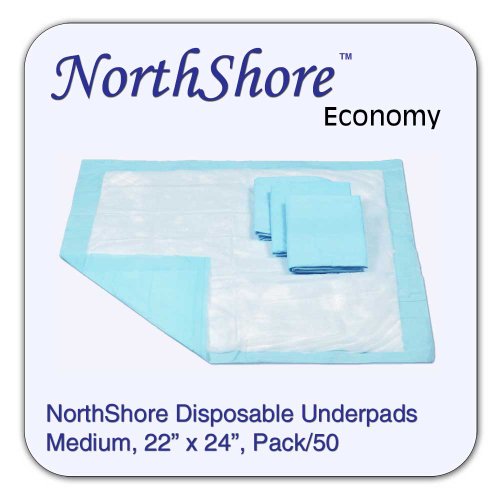 NorthShore Economy, 22 x 24, 11 oz., Blue Disposable Underpads (Chux), Medium, Pack/50