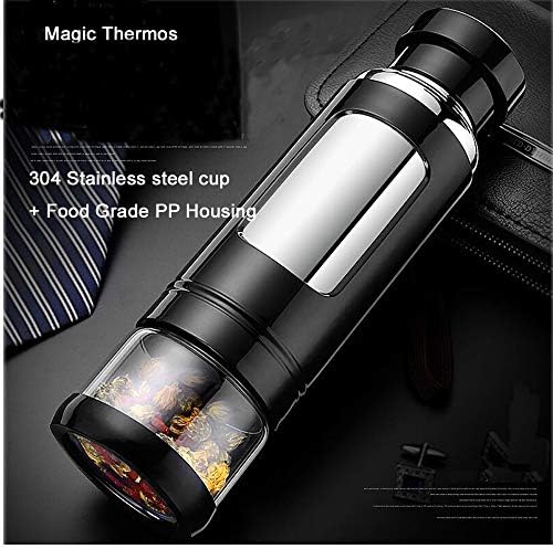 Usabc Vacuum Cup with Glass Tea Bottle，400ML Outdoor Sports Bottle Travel Cup Tea Leaf Filter Keeps Cold & Hot for 12 Hours 1pc