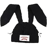 Color Block Knit Beanie Hats Cute Bunny Long Ears Grunge Hat Fluffy Winter Cap Warm Knit Rabbit Crochet Hat