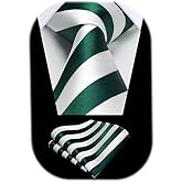 HISDERN Mens Tie Striped Ties and Handkerchief Set Business Formal Woven Pocket Square Wedding College Stripe Necktie