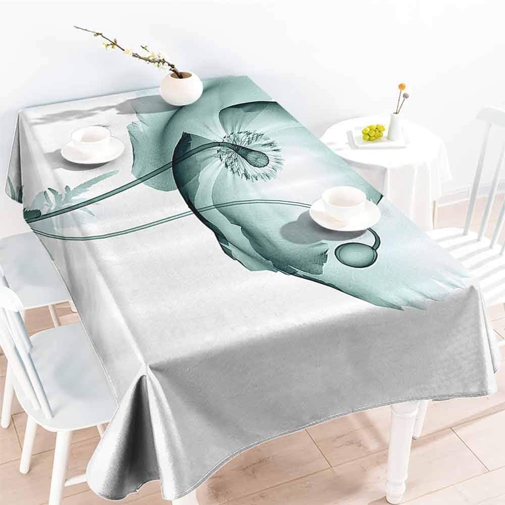FANOEWI Creative Rectangle Tablecloth Xray Flower Decor Collection Poppy Flower Blooms Floral Radiographs Unusual Rare Art Print Home Decoration Teal White Buffet,Parties,Holiday Dinner,Picnic 60x102