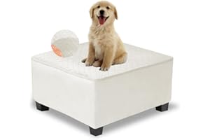 NeColorLife Waterproof Ottoman Cover,Thick Stretch Velvet Slipcover for Square Footstool, Non-Slip Durable Washable Protector for Pets and Dogs,Beige,X-Large