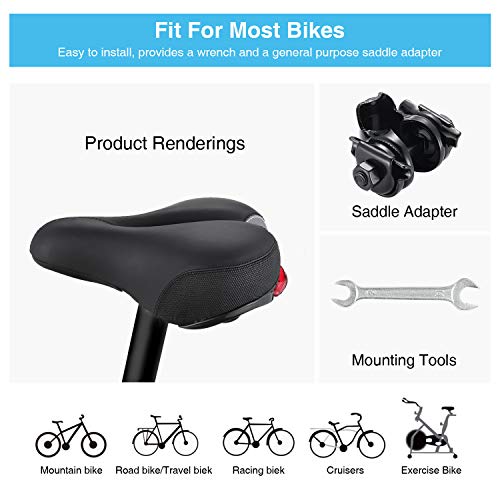 PRYMAX Bike Seat, Most Comfortable Wide Bike Saddle, Memory Foam Padded with Dual Shock Absorbing Ball Suspension Bicycle Seat, Women and Men Bicycle Saddle, Waterproof Taillight, Fit Most Bikes - Thumbnail 5