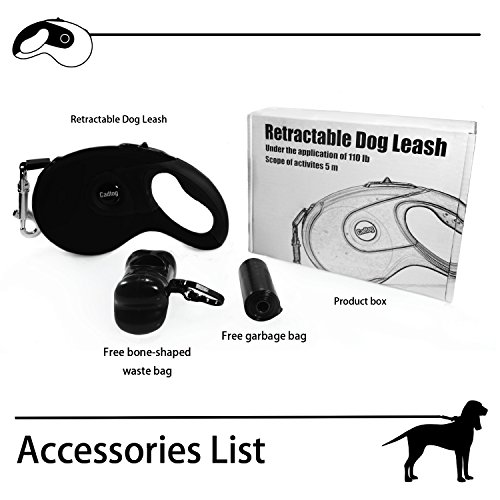 Cadtog Retractable Dog Leash,16 ft Dog Walking Leash for Medium Large Dogs up to 110lbs,One Button Break & Lock, Dog Waste Dispenser and Bags Included (Black)