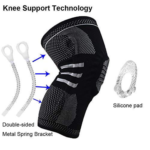 AITREASURE Knee Support Brace Breathable Compression Leg Sleeves with Side Stabilizers + Silicone Patella Gel Pad for Sports (One Pair)