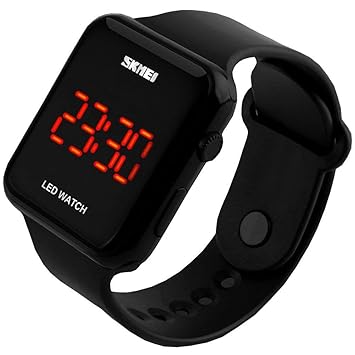 SunJas 3ATM Armbanduhr Sportuhr LCD Digital Sport Wasserdicht, für Jugendliche, Herren, Damen, Kinder (Schwarz)