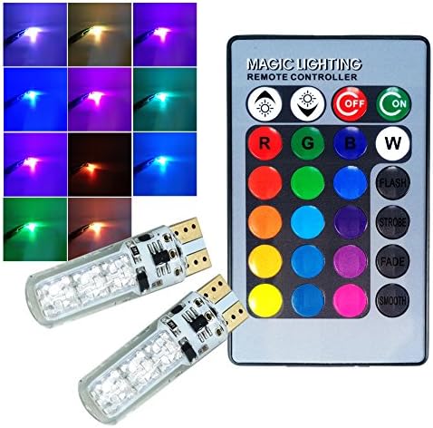 T10 LED Bulb RGB Color Changing with Remote Controller 6-5050 SMD Bulb for Car Side Marker Interior Decoration Light (Pack of 2)