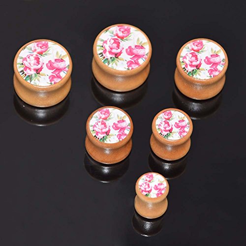 Longbeauty 4 Pair Organic Vintage Hand Made Wood Double Flared Saddle Tunnel Ear Plugs Expander Gauges 8MM