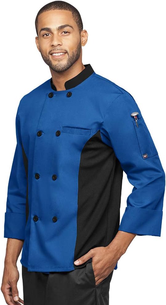 Men’s 3/4 Sleeve Chef Coat with Mesh Side Panels (S-3X, 4 Colors)