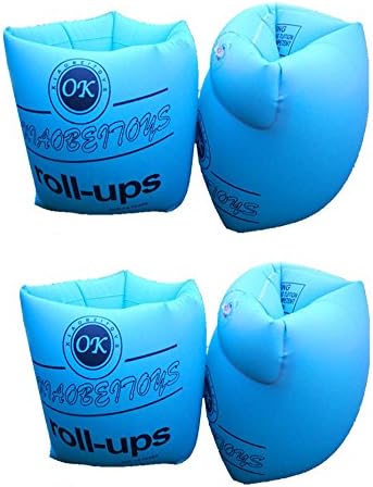 Mofek Inflatable Swim Rollup Arm Bands Floatation Sleeves Swimming Rings Floats Tube Armlets for Adult (2 pair of blue)