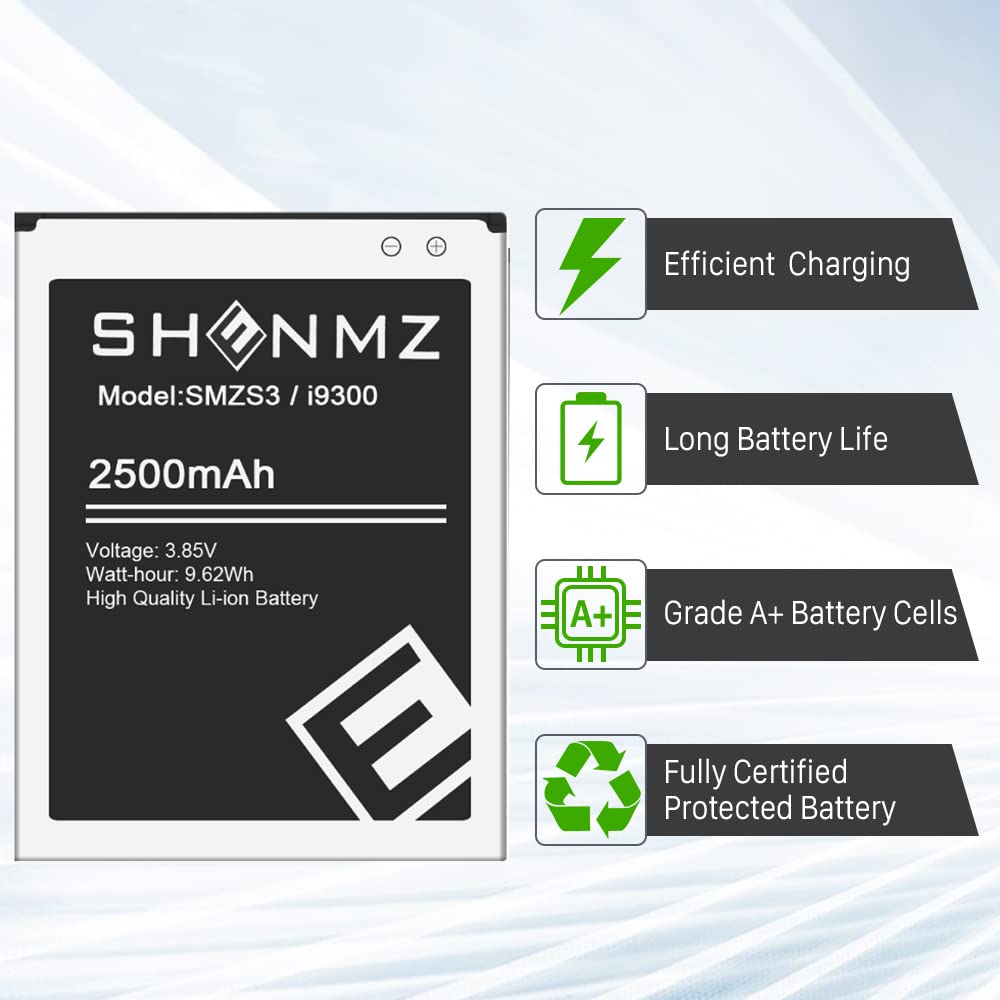 SHENMZ Galaxy S3 Battery, New Upgraded 3200mAh Li-ion Replacement Battery for Samsung Galaxy S3,EB-L1G6LLU,Verizon I535 i9300,T-Mobile T999,Sprint L710,AT&T I747,R530,LTE I9305