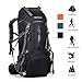 ONEPACK 50L(45+5) Hiking Backpack Waterproof Backpacking Bag Outdoor Sport Daypack for Climbing Mountaineering Camping Fishing Travel Cycling Skiing with Rain Cover (Black)