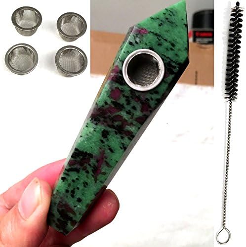 Newland Jewelry Natural Epidote &amp; Ruby Quartz Crystal Point Wand Gemstone Healing Point with 5PCS Metal Filters Crystal Tube Crystal Point about 4.2-4.8 inches