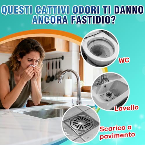 Smelly Drain Cleaning Tablets - 25 Effervescent Tablets - Eliminates Bad Odors from Sink, Toilet, Shower and Kitchen - Suitable for PVC, Steel and Septic Tanks