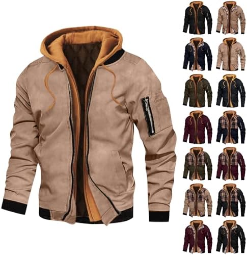Generisch Winter Jackets For Men Jackets For Men Uk with Pockets Warm Mens Coat Thermal Mens Winter Coat with Hood Windbreaker Cotton Hooded Jacket Coats Outerwear