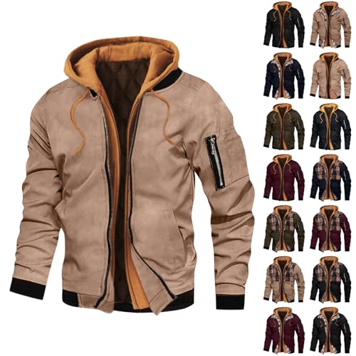Generisch Winter Jackets For Men Jackets For Men Uk with Pockets Warm Mens Coat Thermal Mens Winter Coat with Hood Windbreaker Cotton Hooded Jacket Coats Outerwear