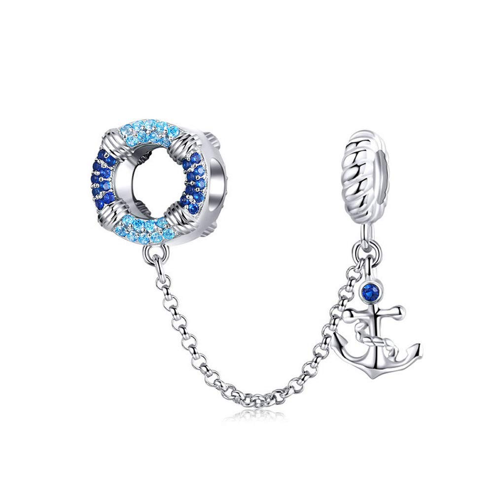Bijoux Blu Blue Anchor Safety Chain 925 Sterling Silver Sea Blue Anchor Safety Chain Fit Charm Bracelets Crystal DIY Women Jewelry Making Finding