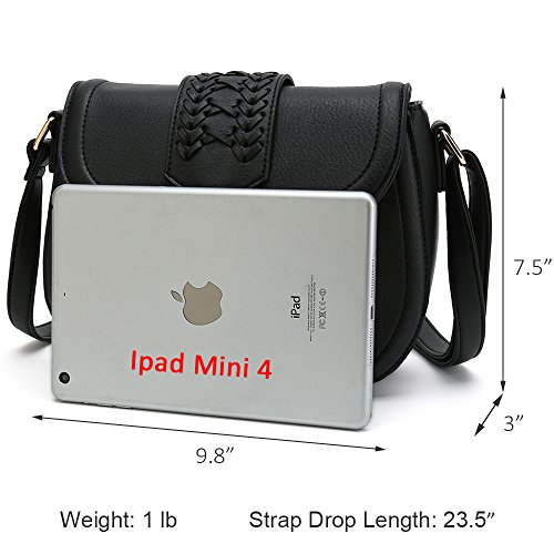 Saddle Bag With Tassel Crossbody Purses For Women Small Ladies Designer Handbag (Black)