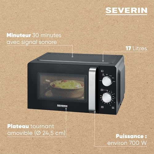 Four à micro-ondes 17 L, Four micro-onde 700 W pour décongeler, chauffer et réchauffer, Micro-onde avec 6 niveaux de puissance, Minuteur 30 min, Plateau tournant (Ø 24,5 cm), Noir, MW 7886