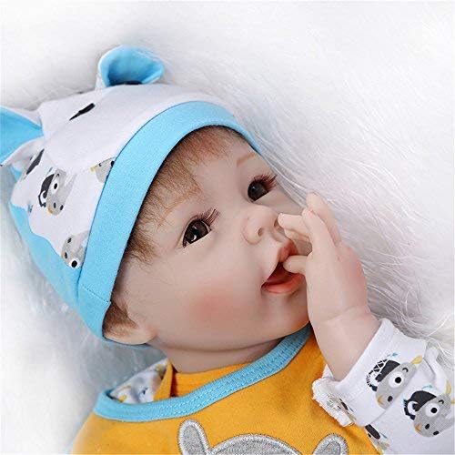 Fan Moon Baby Doll Soft Silicone with Yellow Bib Cow Pattern 22-Inch
