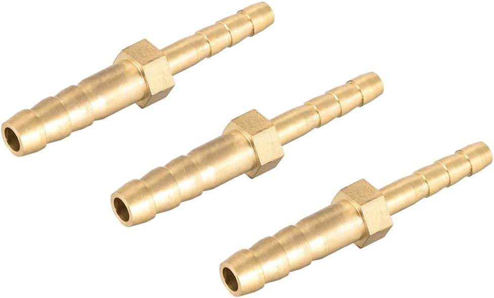 sourcing map Straight Brass Barb Fitting Reducer, Fit Hose ID 6mm to 4mm 3pcs, Gold, 6mm x 4mm