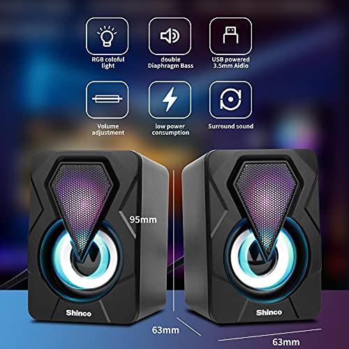 Shinco 2.0 USB-Powered Desktop Speakers with Far-Field Drivers and Passive Radiators for PC and Laptops