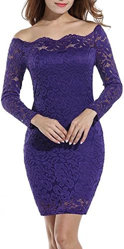 Sherosa Women's Off Shoulder Lace Dress Long Sleeve Bodycon Cocktail Dress( Purple, XXXL)