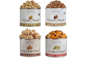 FERIDIES Peanut Sampler Gift Set with Salted Virginia Peanuts, Brittle, Honey Roasted, and 5 O'clock Crunch, 36 Oz 4 Piece Assortment